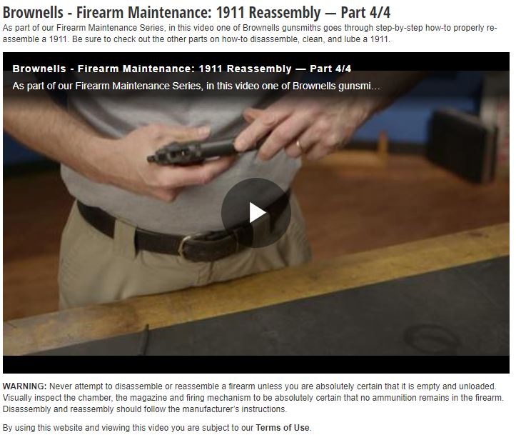 BROWNELLS 1911 REASSEMBLY VIDEO